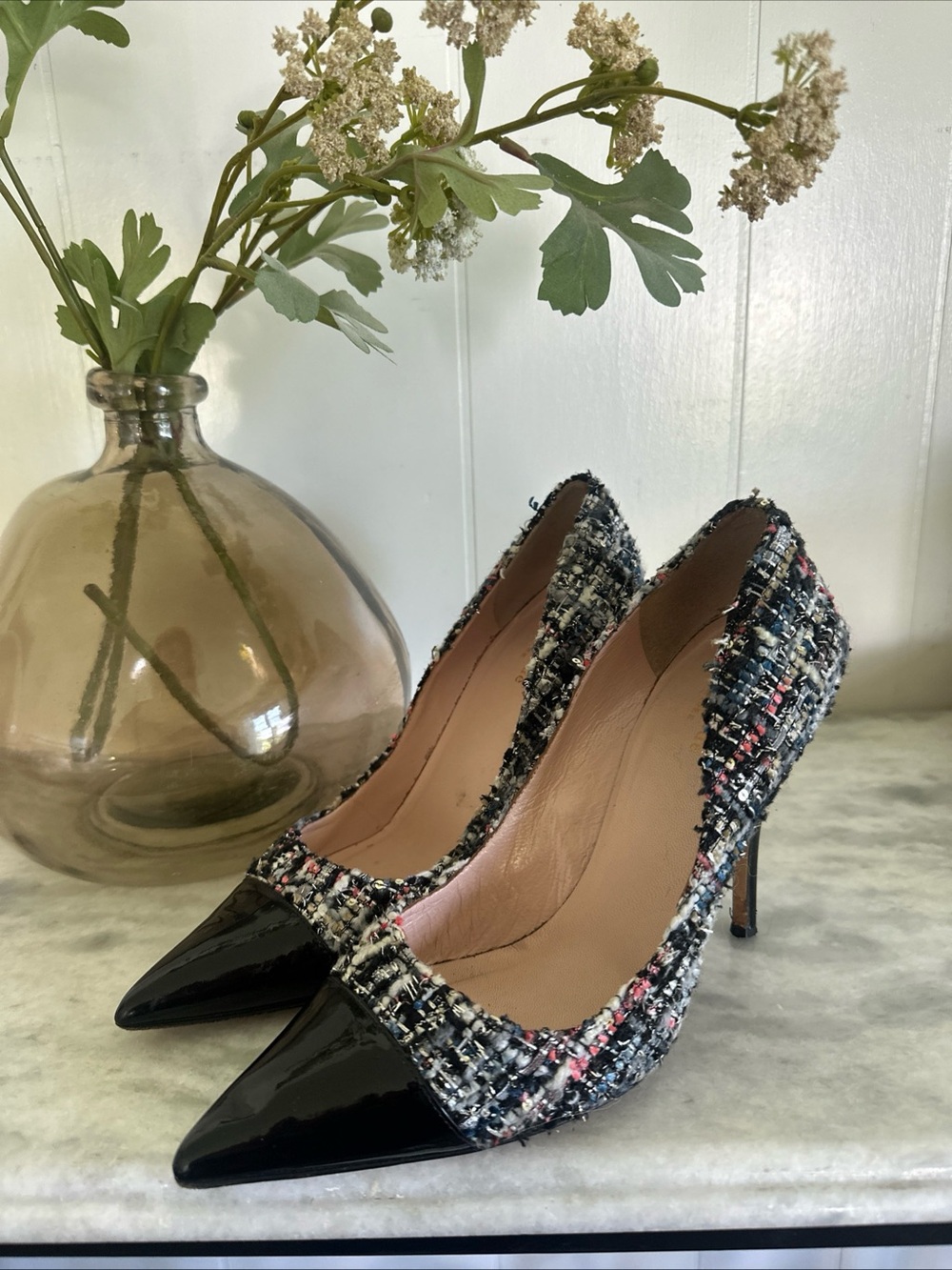 Black Tweed Pointed-Toe Stiletto Pumps Kate Spade Lacey Heels size 8